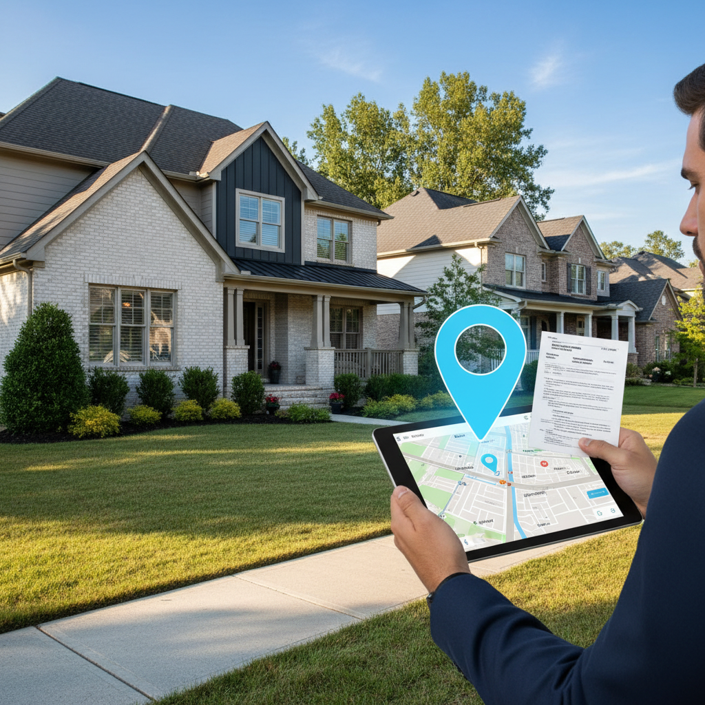 Address verification with residential property, GPS location tracking, and digital map interface