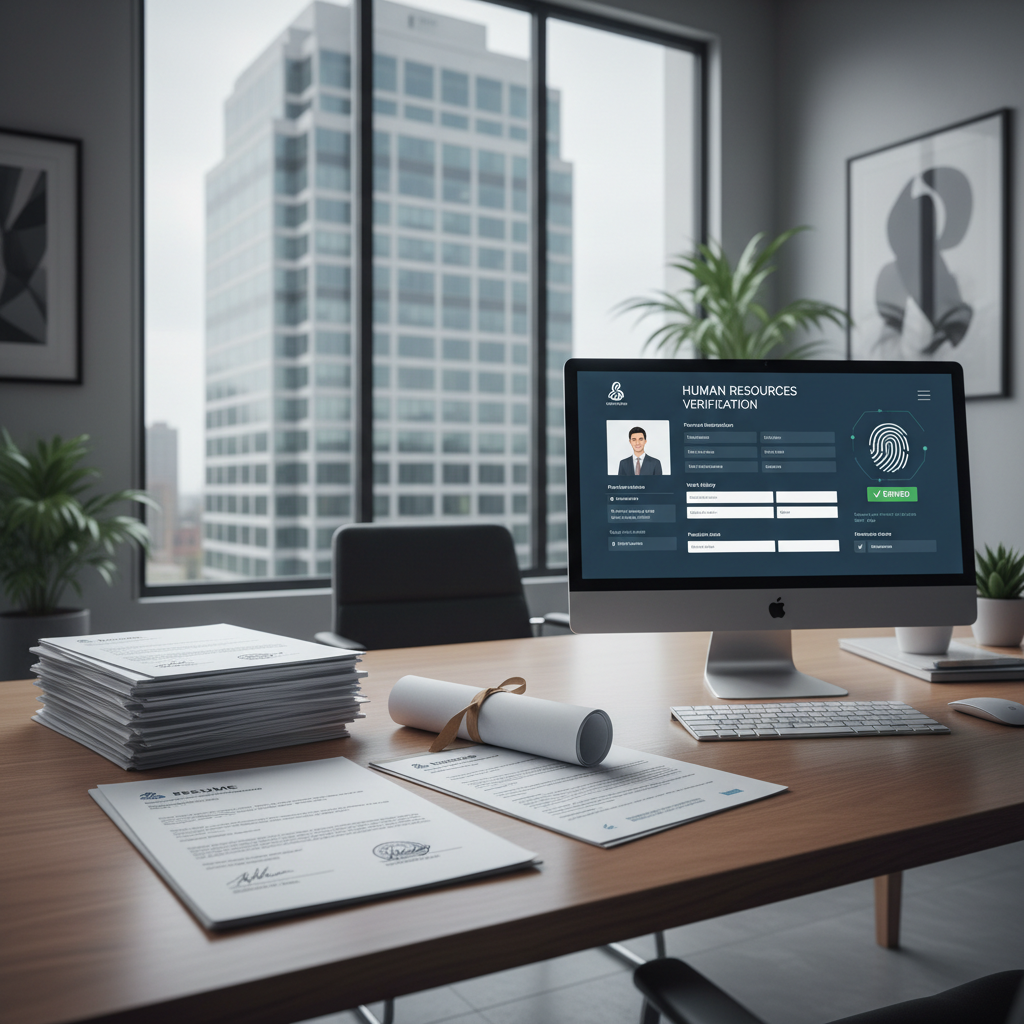 Employment verification with professional resume documents and HR verification system